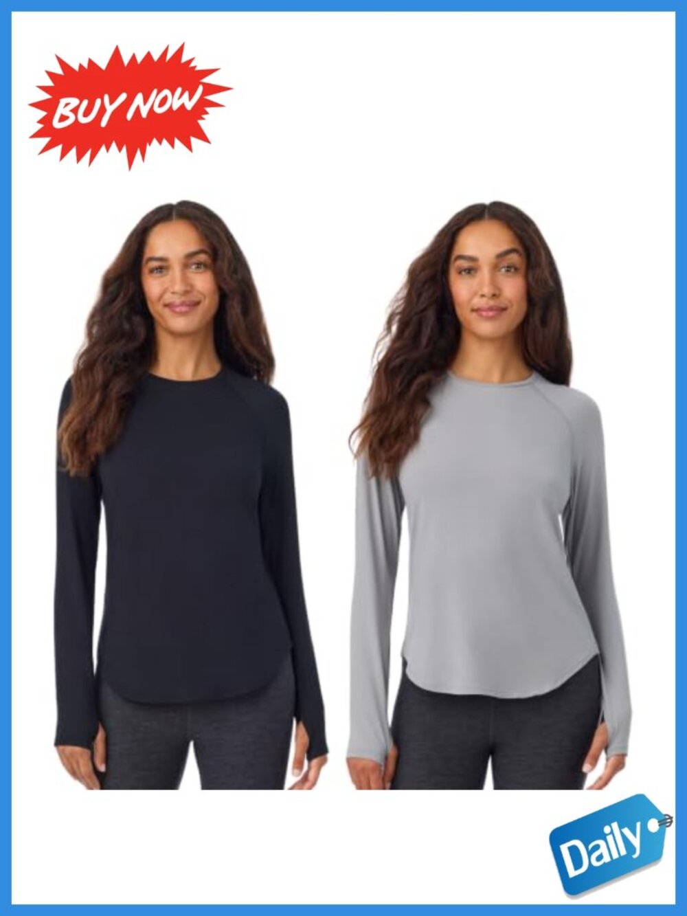 UPF 50+ Long Sleeve Crewneck Sun Shirt 2 Pack Athletic Top Women